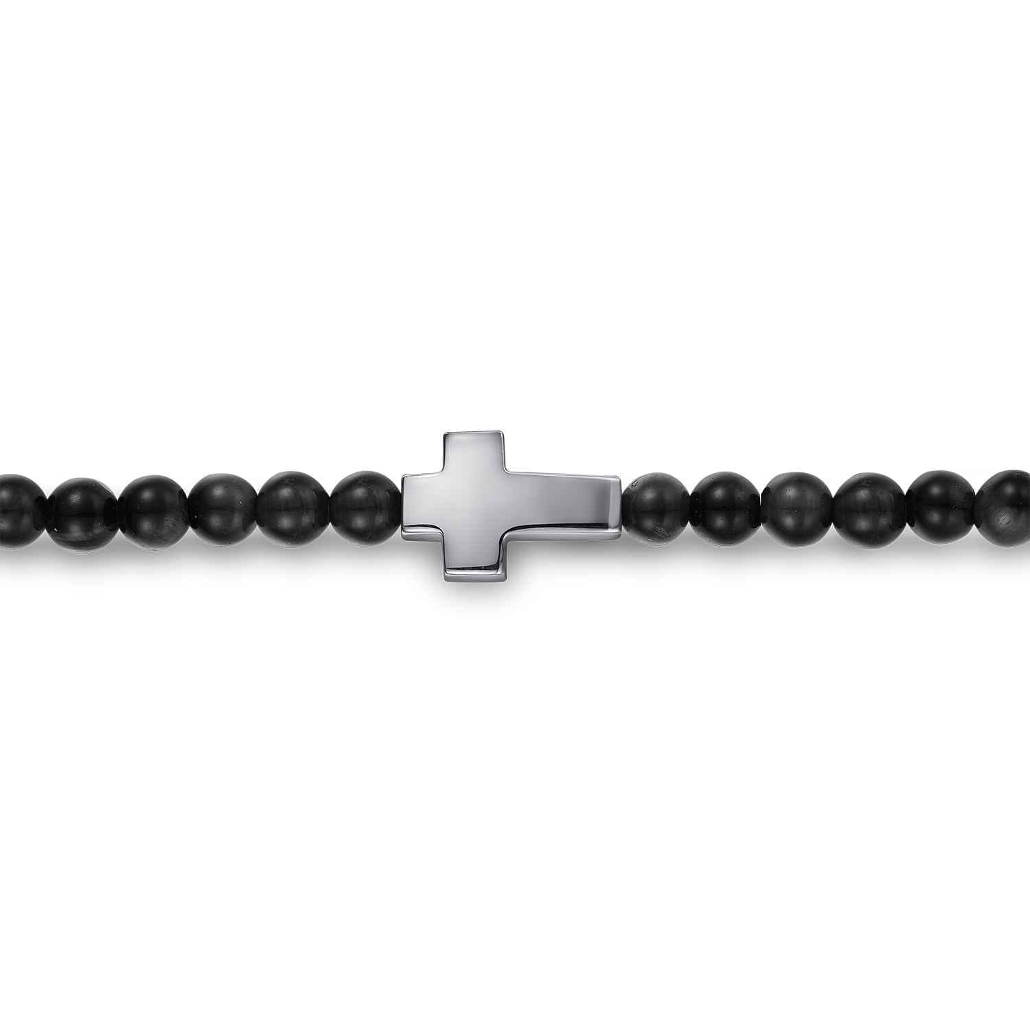 925 Sterling Silver 4mm Onyx Beads Bracelet with Cross - Shot 2