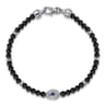 925 Sterling Silver 4mm Onyx and Sapphire Beaded Bracelet with Evil eye