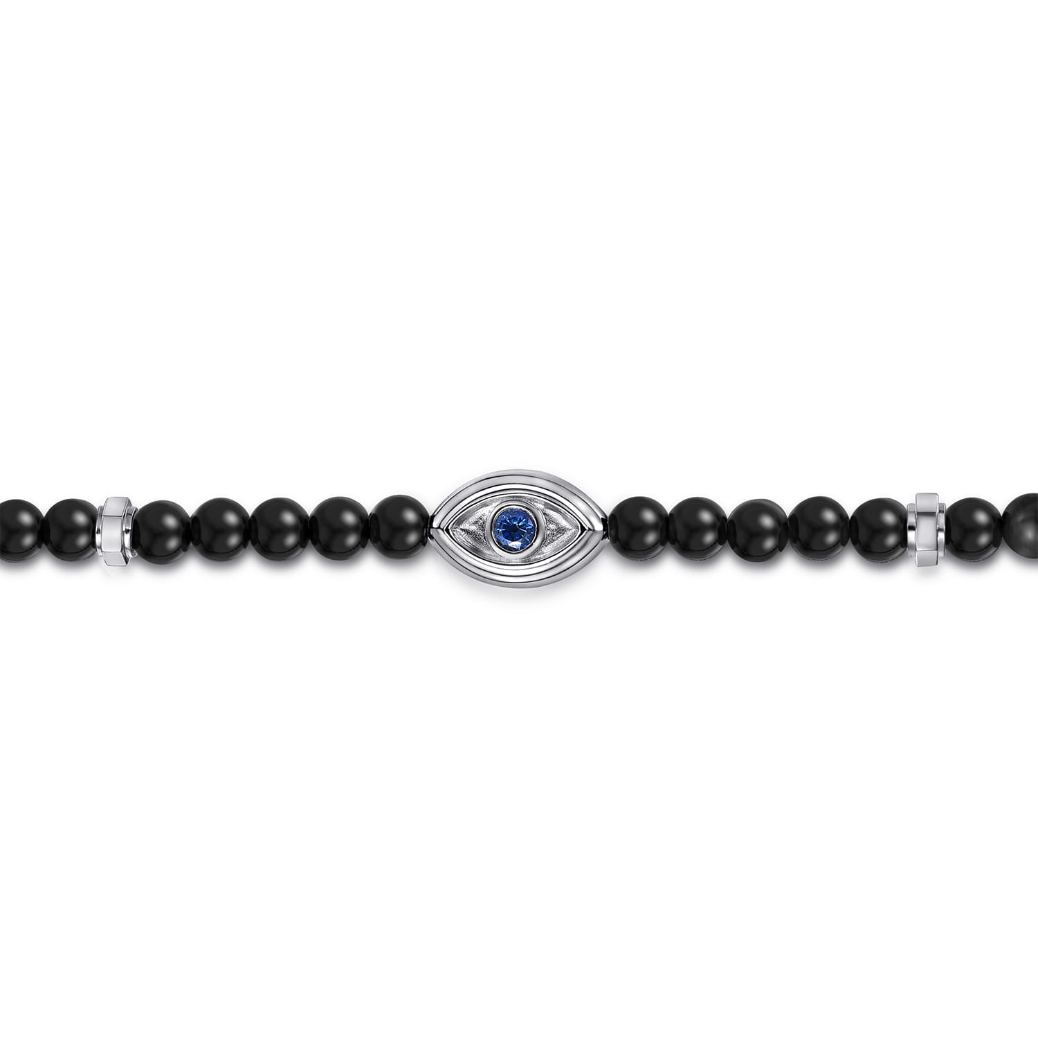 925 Sterling Silver 4mm Onyx and Sapphire Beaded Bracelet with Evil eye - Shot 2