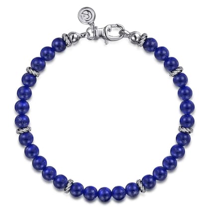 925 Sterling Silver 6mm Lapis Beaded Bracelet