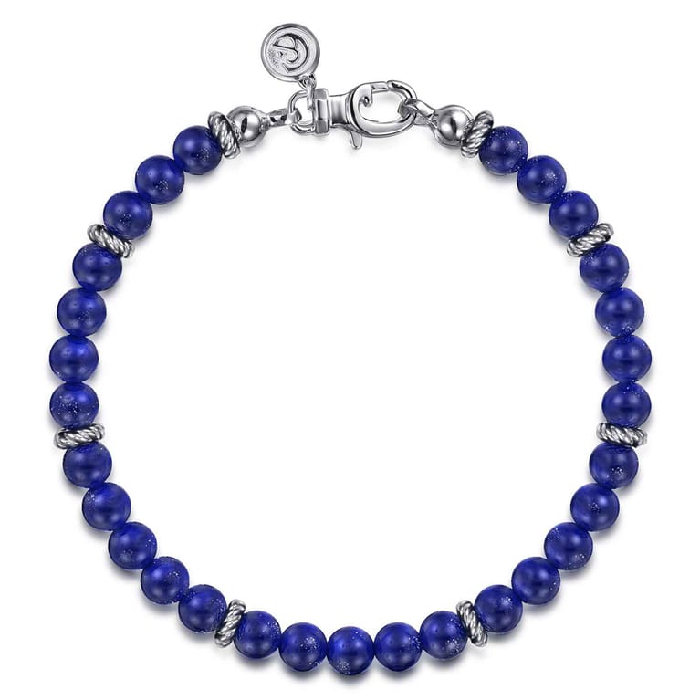 925 Sterling Silver 6mm Lapis Beaded Bracelet - Shot 1