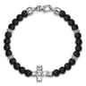 925 Sterling Silver 6mm Matte Onyx Beaded Bracelet with Square Cross