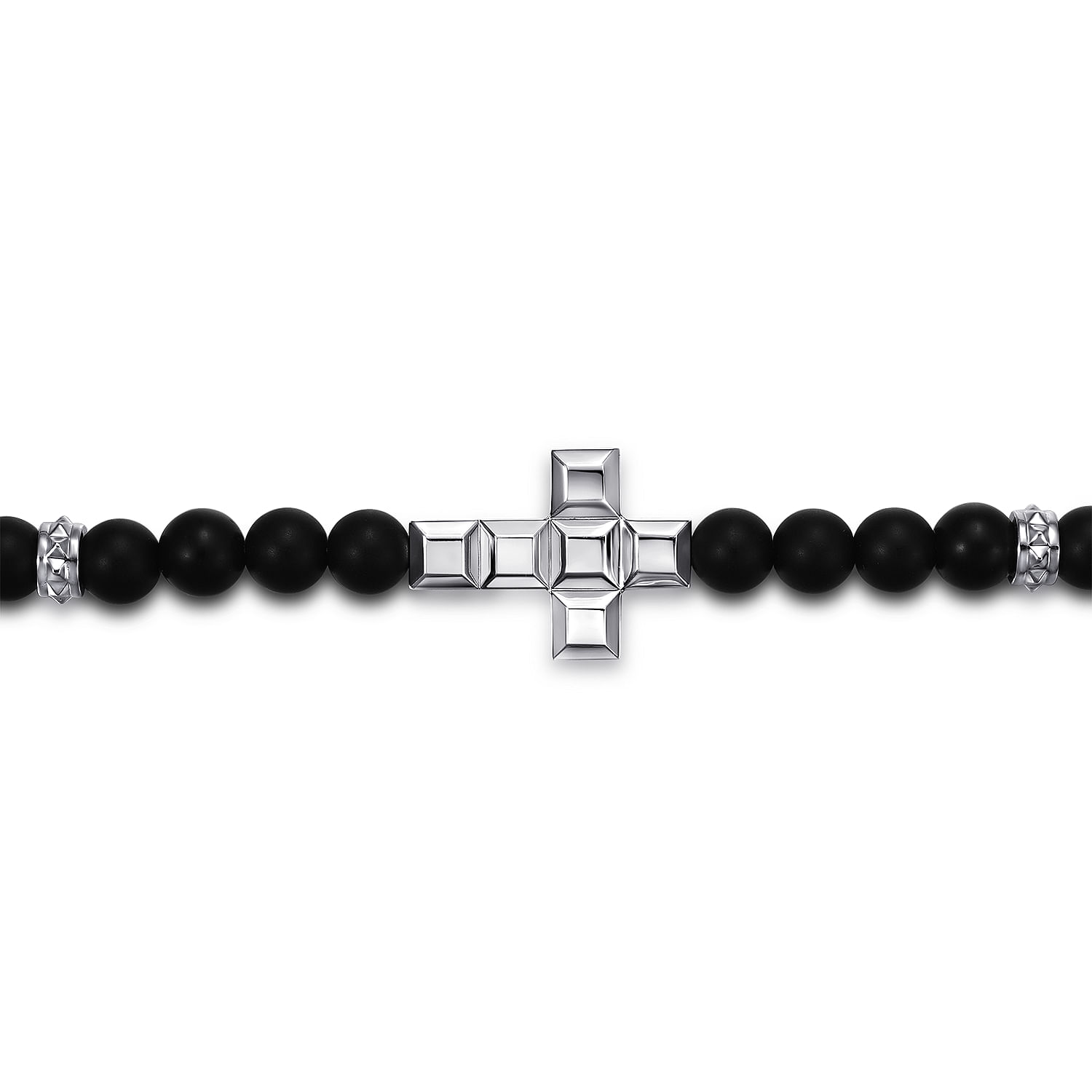 925 Sterling Silver 6mm Matte Onyx Beaded Bracelet with Square Cross