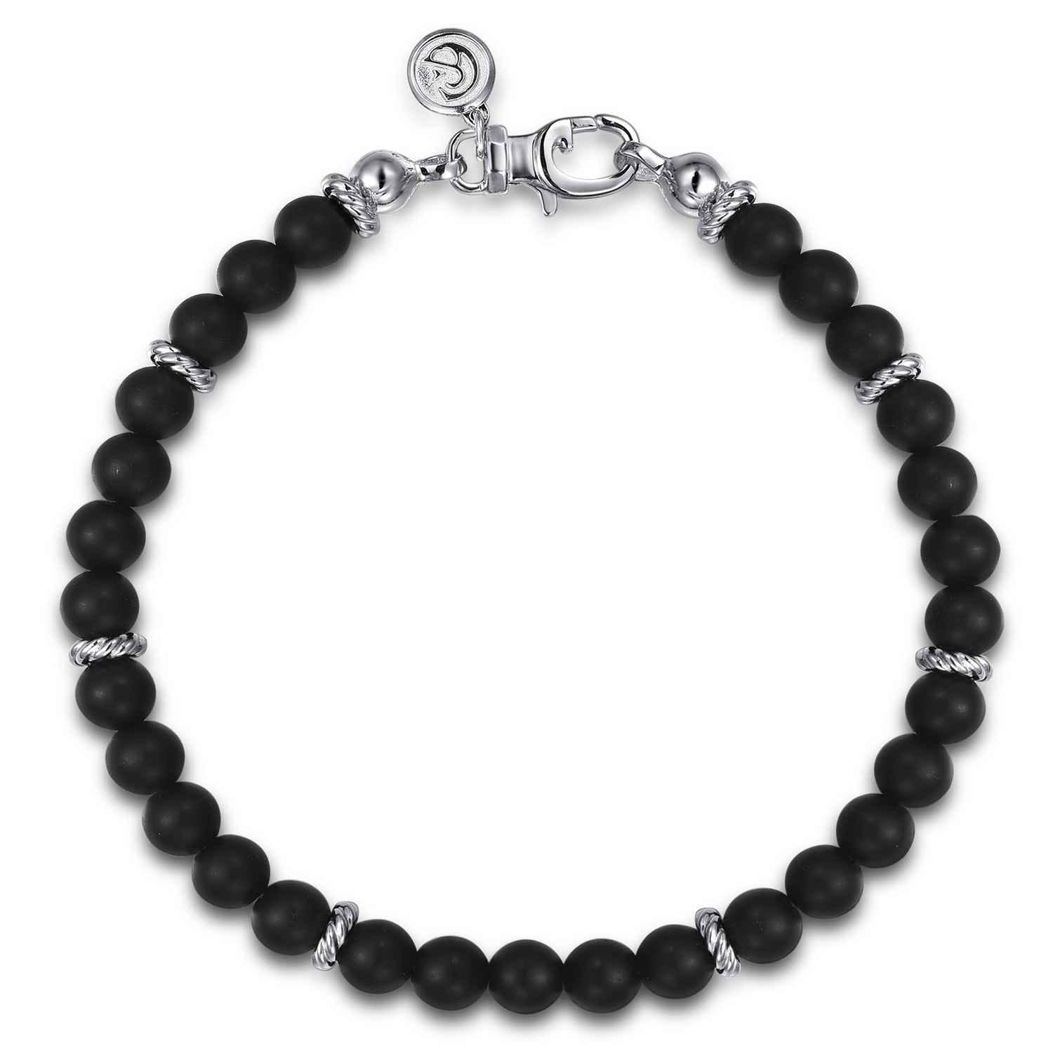 925 Sterling Silver 6mm Matte Onyx Beaded Bracelet - Shot 1