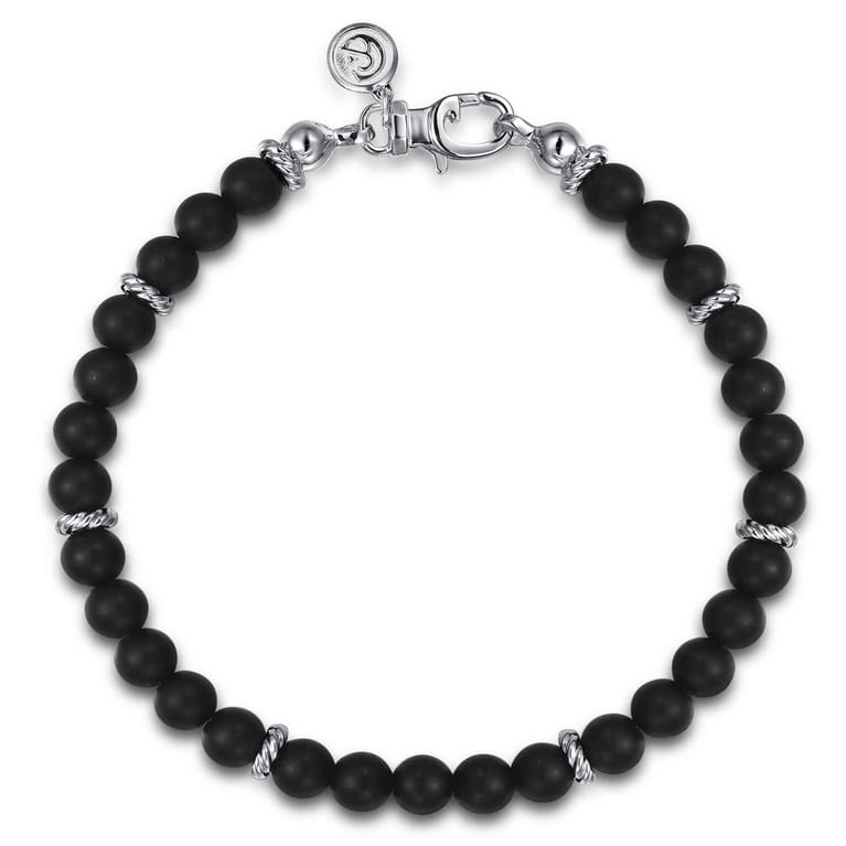 925 Sterling Silver 6mm Matte Onyx Beaded Bracelet - Shot 1