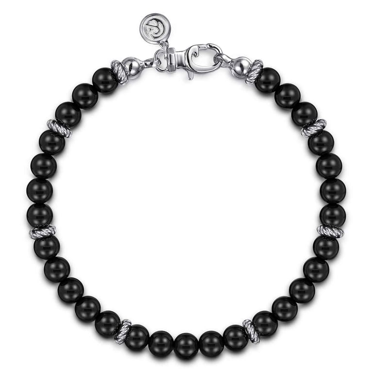 925 Sterling Silver 6mm Onyx Beaded Bracelet - Shot 1