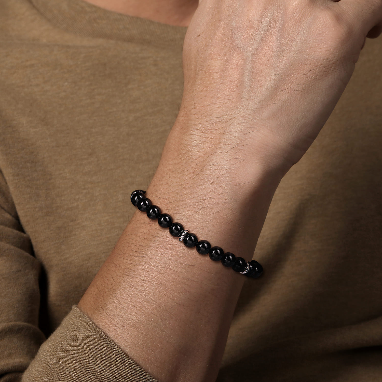 925 Sterling Silver 6mm Onyx Beaded Bracelet - Shot 3