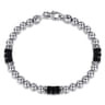 925 Sterling Silver 6mm Silver Ball and Onyx Cylinder Beaded Bracelet