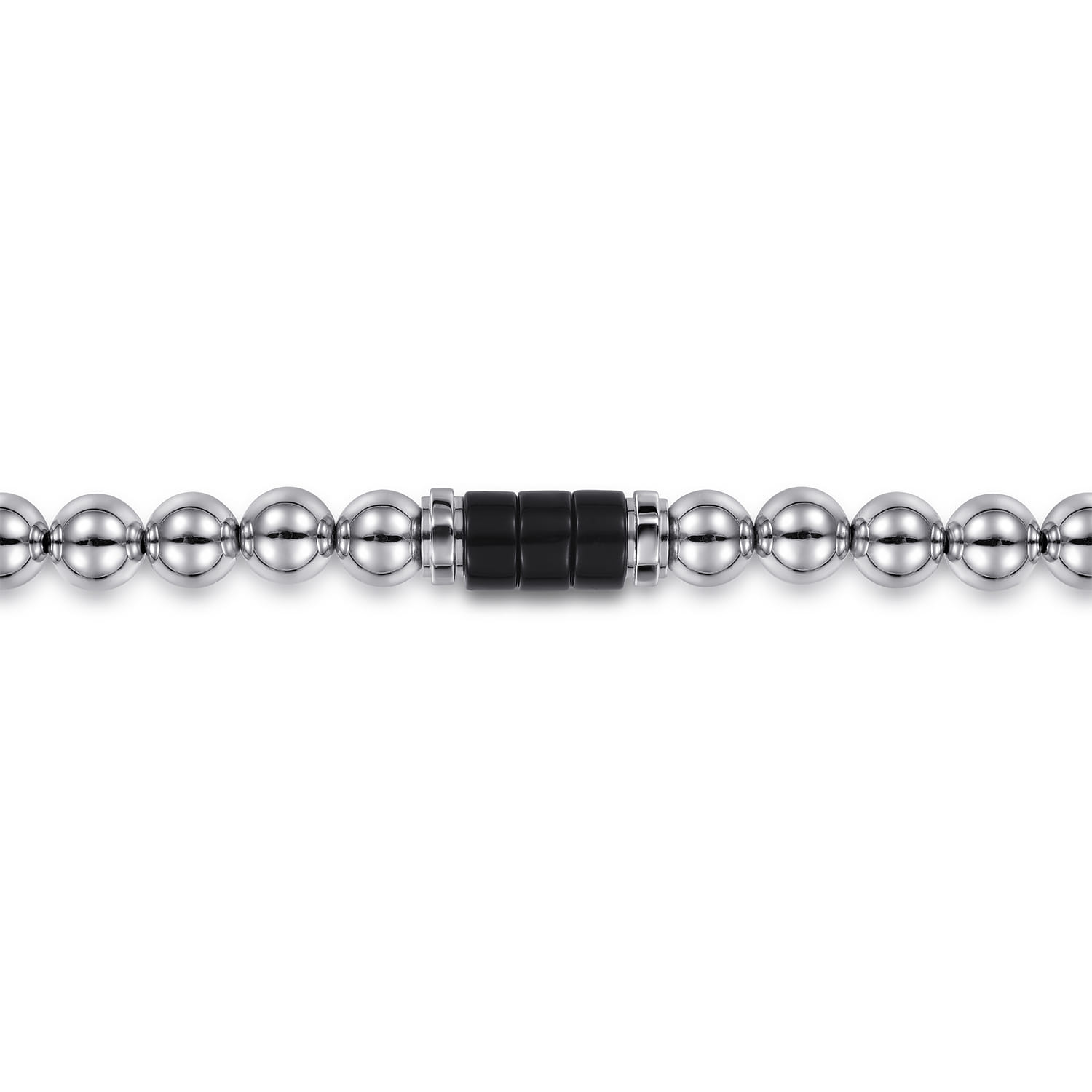925 Sterling Silver 6mm Silver Ball and Onyx Cylinder Beaded Bracelet - Shot 2