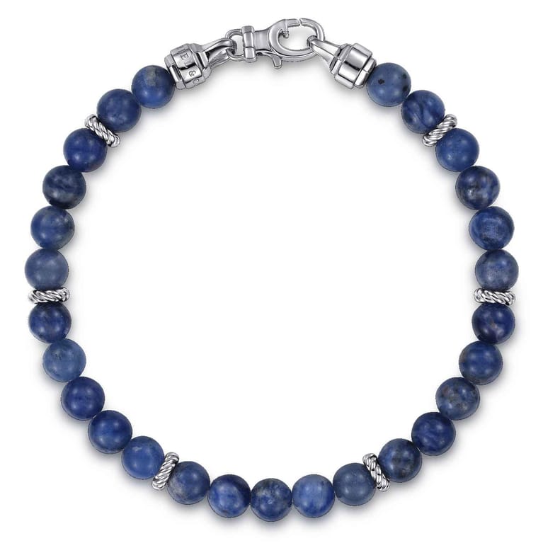 925 Sterling Silver 6mm Sodalite Beaded Bracelet - Shot 1
