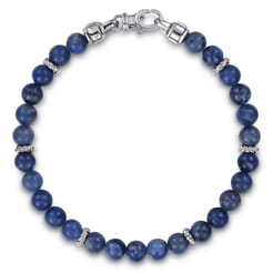 925 Sterling Silver 6mm Sodalite Beaded Bracelet