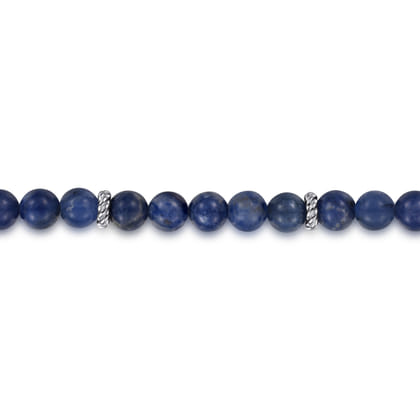 925 Sterling Silver 6mm Sodalite Beaded Bracelet