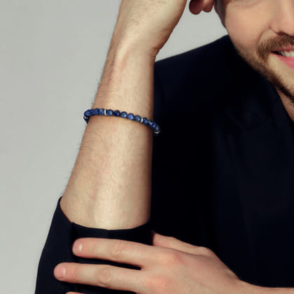 925 Sterling Silver 6mm Sodalite Beaded Bracelet