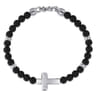 925 Sterling Silver 6mm Titanium Beaded Bracelet with Cross