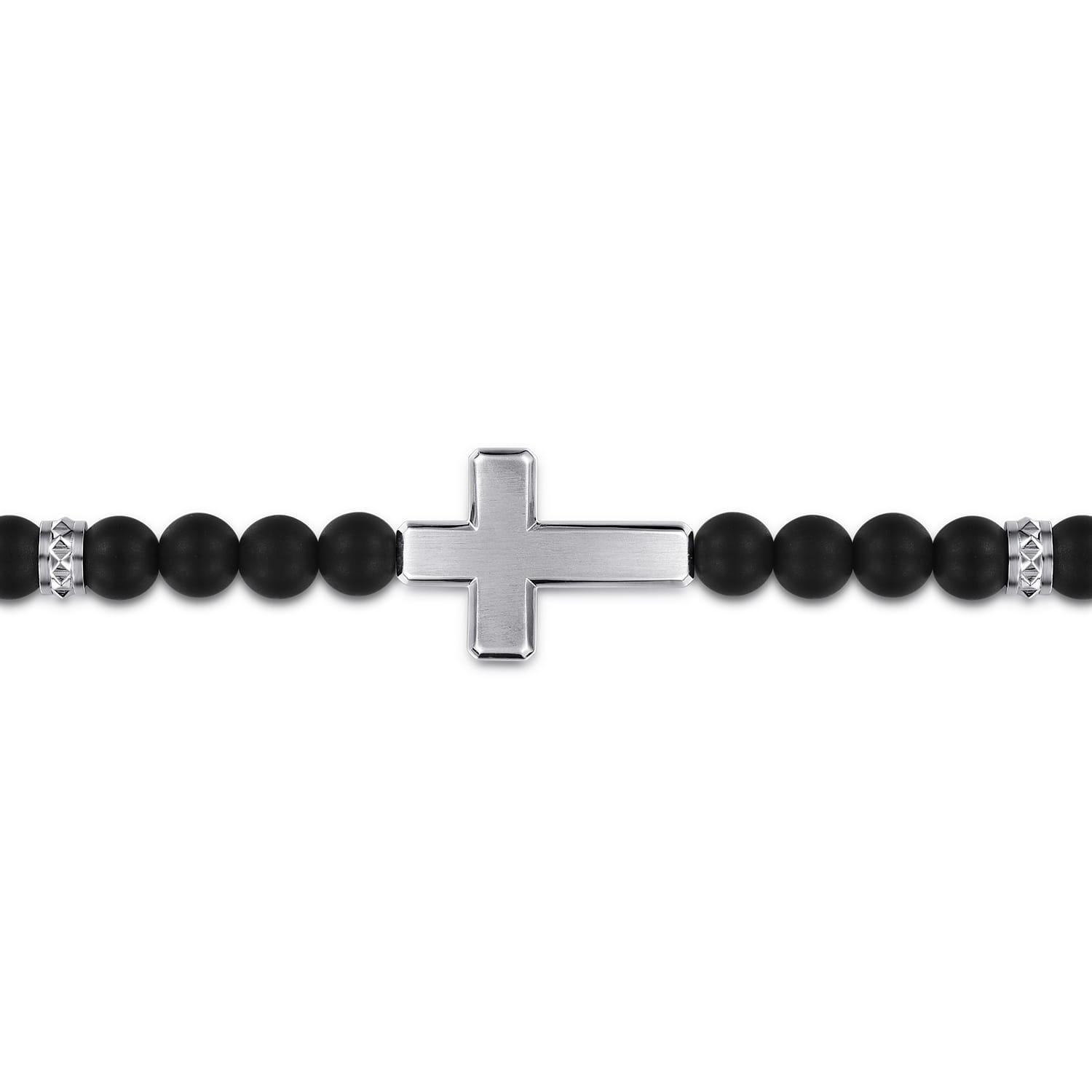 925 Sterling Silver 6mm Titanium Beaded Bracelet with Cross - Shot 2