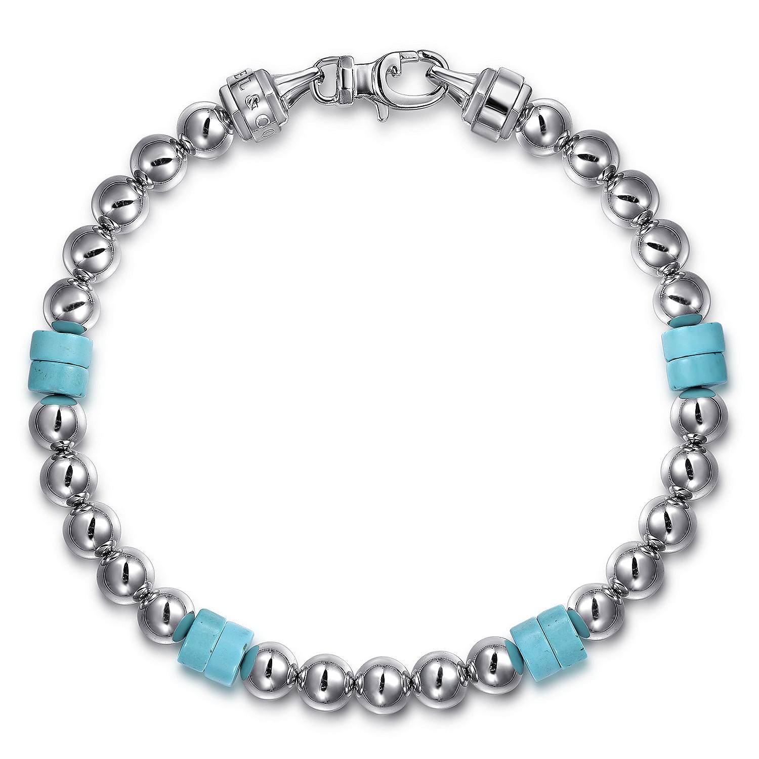 3mm turquoise beaded bracelet with silver skull high quality beads, tag and lobster clasp