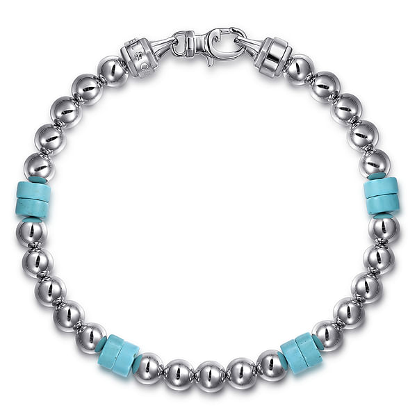 STONE BEAD BRACELET 6 MM W/CHARMS - TURQUOISE