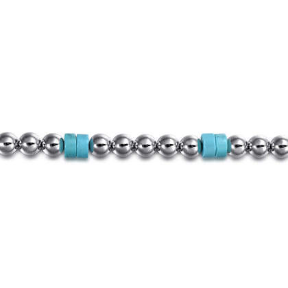 925 Sterling Silver 6mm ball and Turquoise Cylinder Beaded Bracelet