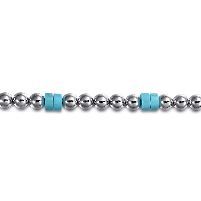 925 Sterling Silver 6mm ball and Turquoise Cylinder Beaded Bracelet - Shot 2