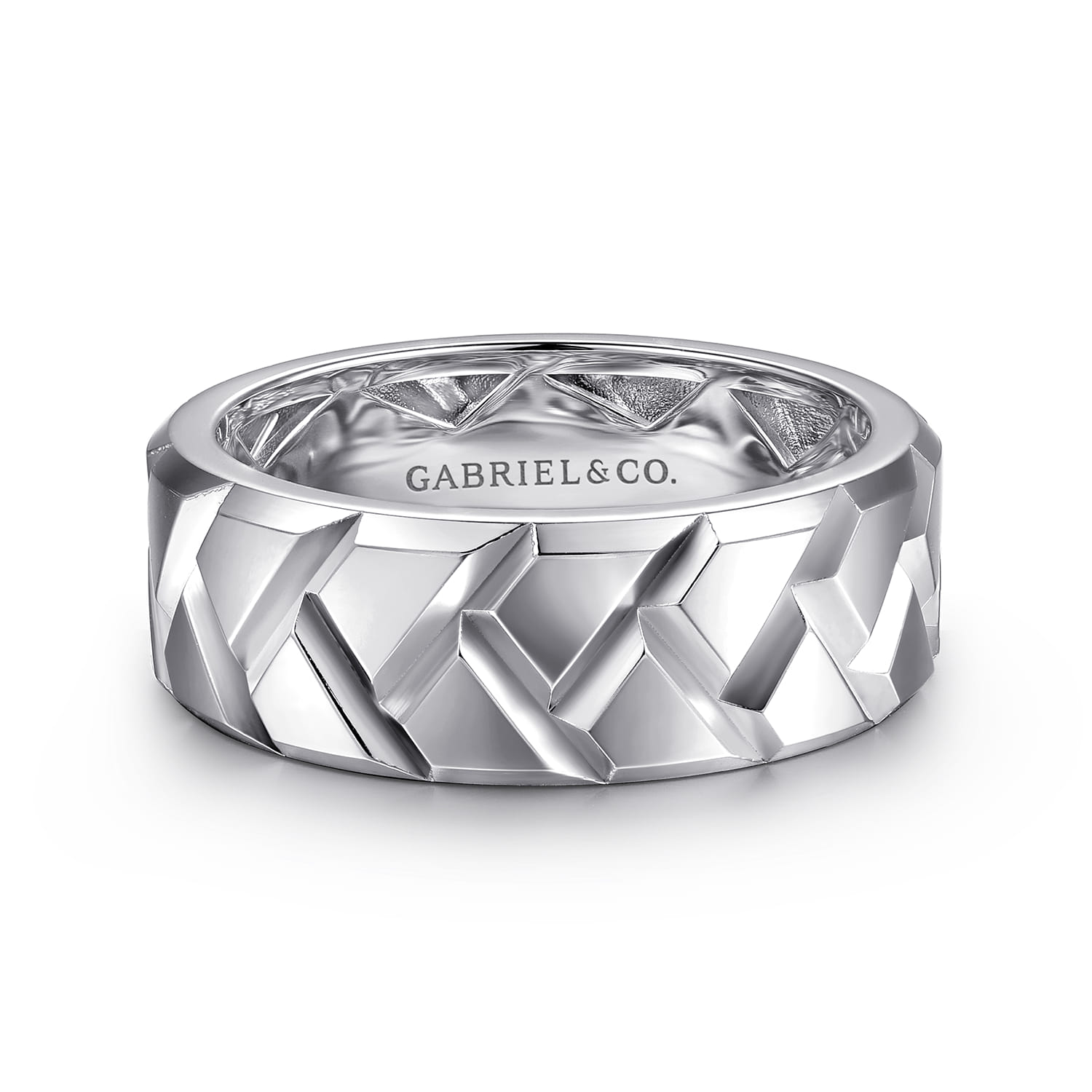 925 Sterling Silver 8mm Herringbone Mens Ring in High Polish - Shot 1