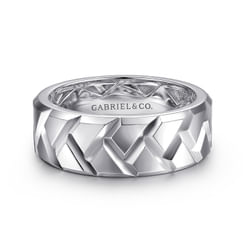 925 Sterling Silver 8mm Herringbone Mens Ring in High Polish