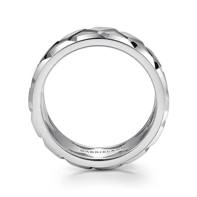 925 Sterling Silver 8mm Herringbone Mens Ring in High Polish - Shot 2