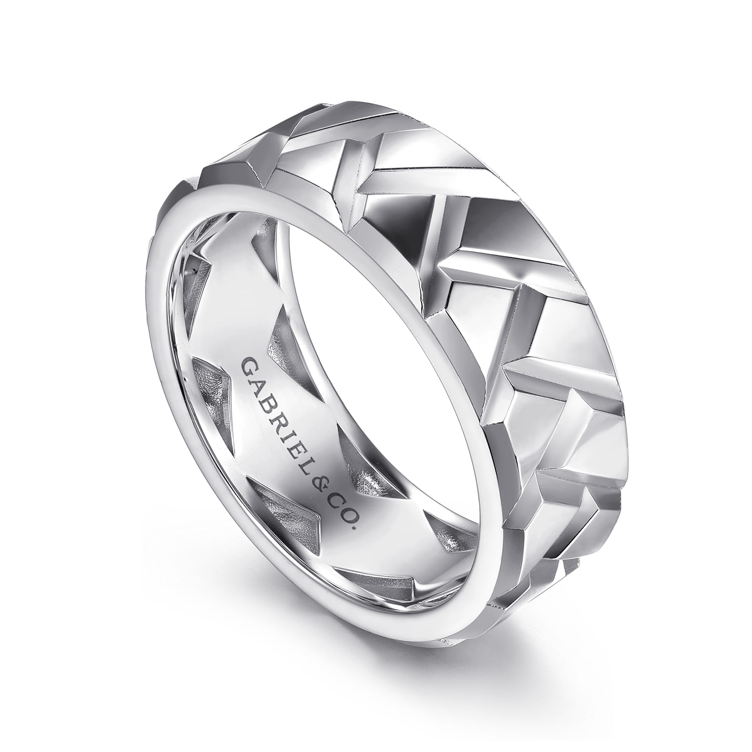 925 Sterling Silver 8mm Herringbone Mens Ring in High Polish - Shot 3