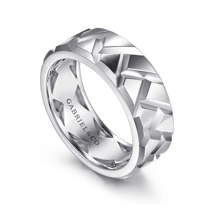 925 Sterling Silver 8mm Herringbone Mens Ring in High Polish