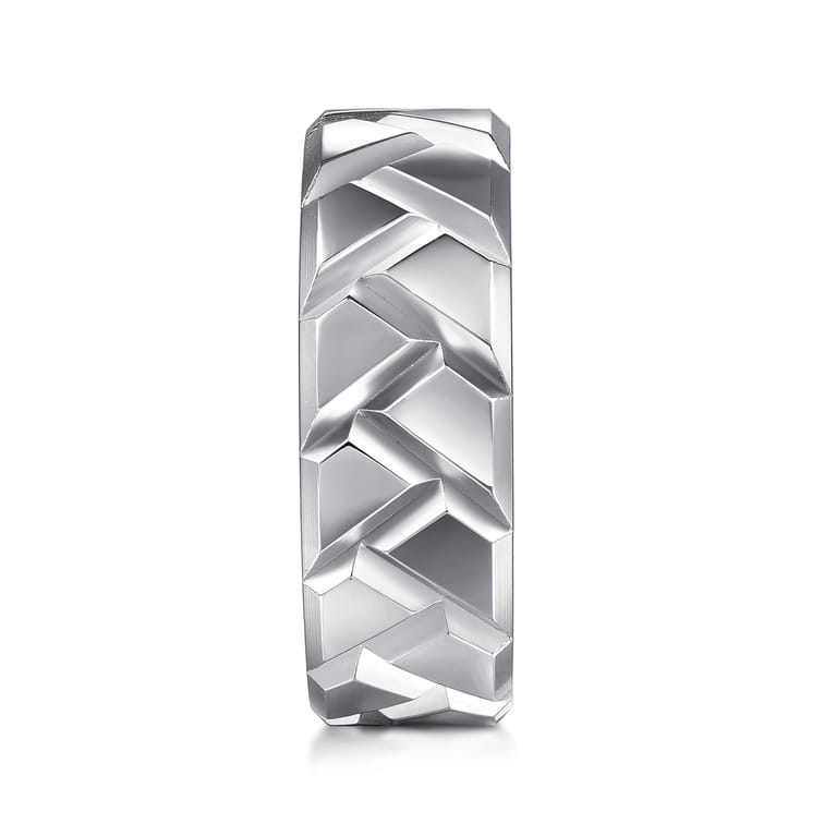 925 Sterling Silver 8mm Herringbone Mens Ring in High Polish - Shot 4
