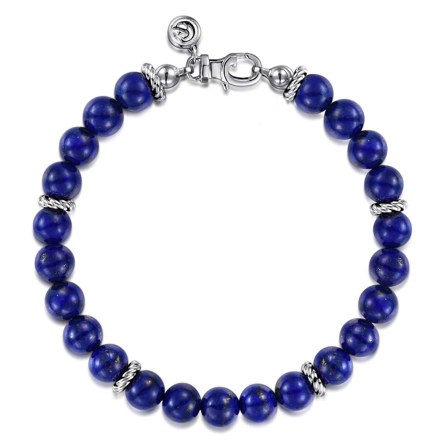 925 Sterling Silver 8mm Lapis Beaded Bracelet - Shot 1