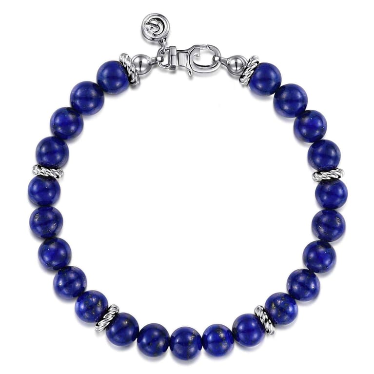 925 Sterling Silver 8mm Lapis Beaded Bracelet - Shot 1