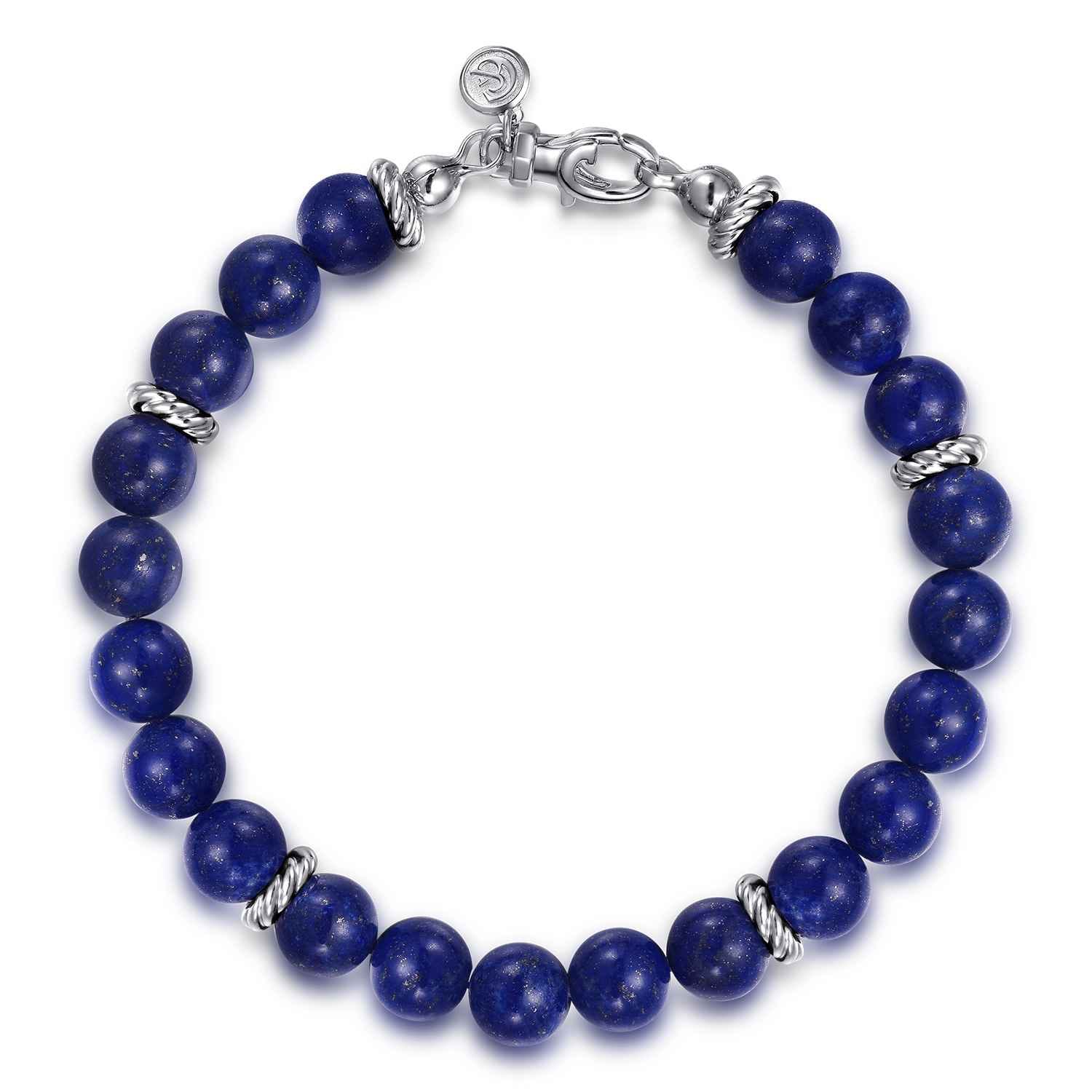 925 Sterling Silver 8mm Lapis Beaded Bracelet - Shot 1