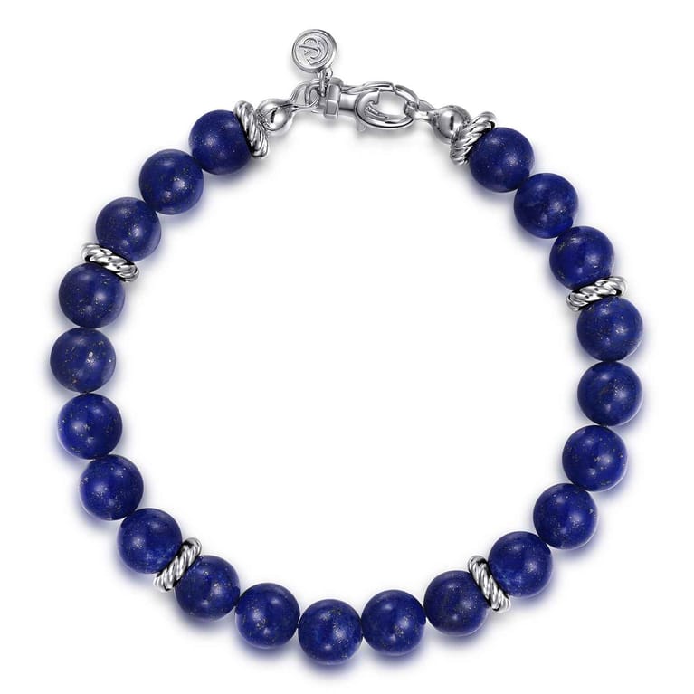 925 Sterling Silver 8mm Lapis Beaded Bracelet - Shot 1