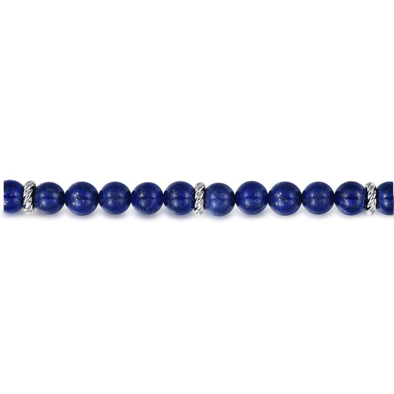 925 Sterling Silver 8mm Lapis Beaded Bracelet - Shot 2