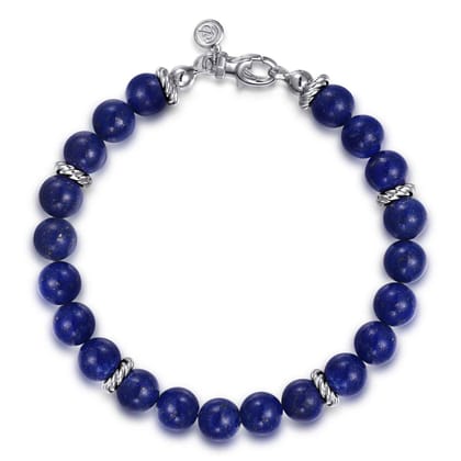 925 Sterling Silver 8mm Lapis Beaded Bracelet