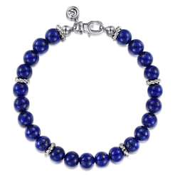 925 Sterling Silver 8mm Lapis Beaded Bracelet