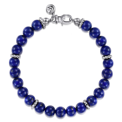 925 Sterling Silver 8mm Lapis Beaded Bracelet