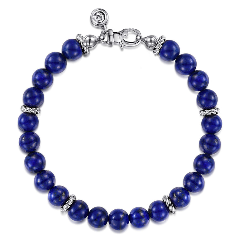 925 Sterling Silver 8mm Lapis Beaded Bracelet - Shot 1