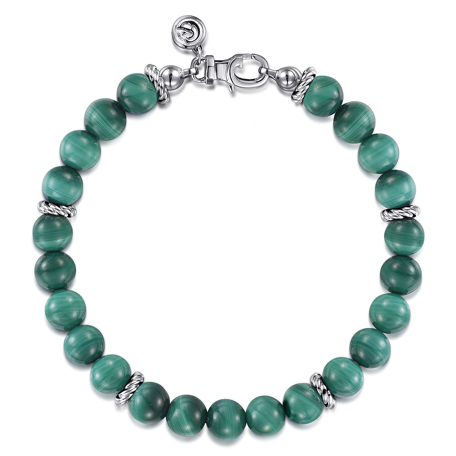 925 Sterling Silver 8mm Malachite Beaded Bracelet - Shot 1
