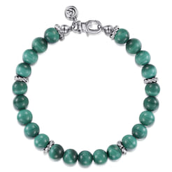 925 Sterling Silver 8mm Malachite Beaded Bracelet