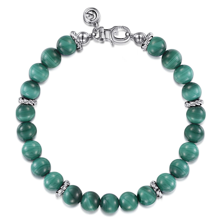 925 Sterling Silver 8mm Malachite Beaded Bracelet - Shot 1