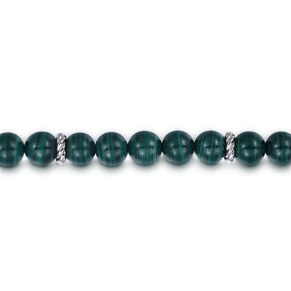 925 Sterling Silver 8mm Malachite Beaded Bracelet