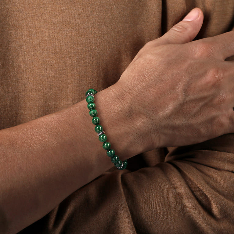 925 Sterling Silver 8mm Malachite Beaded Bracelet - Shot 3