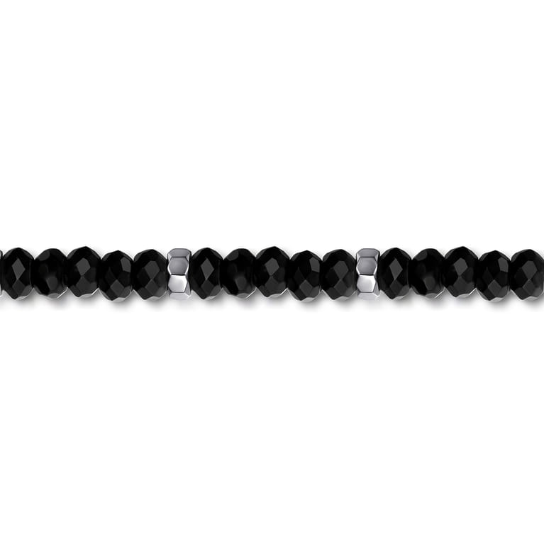 925 Sterling Silver 8mm Matte Faceted Flat Round Onyx Beaded Bracelet - Shot 2