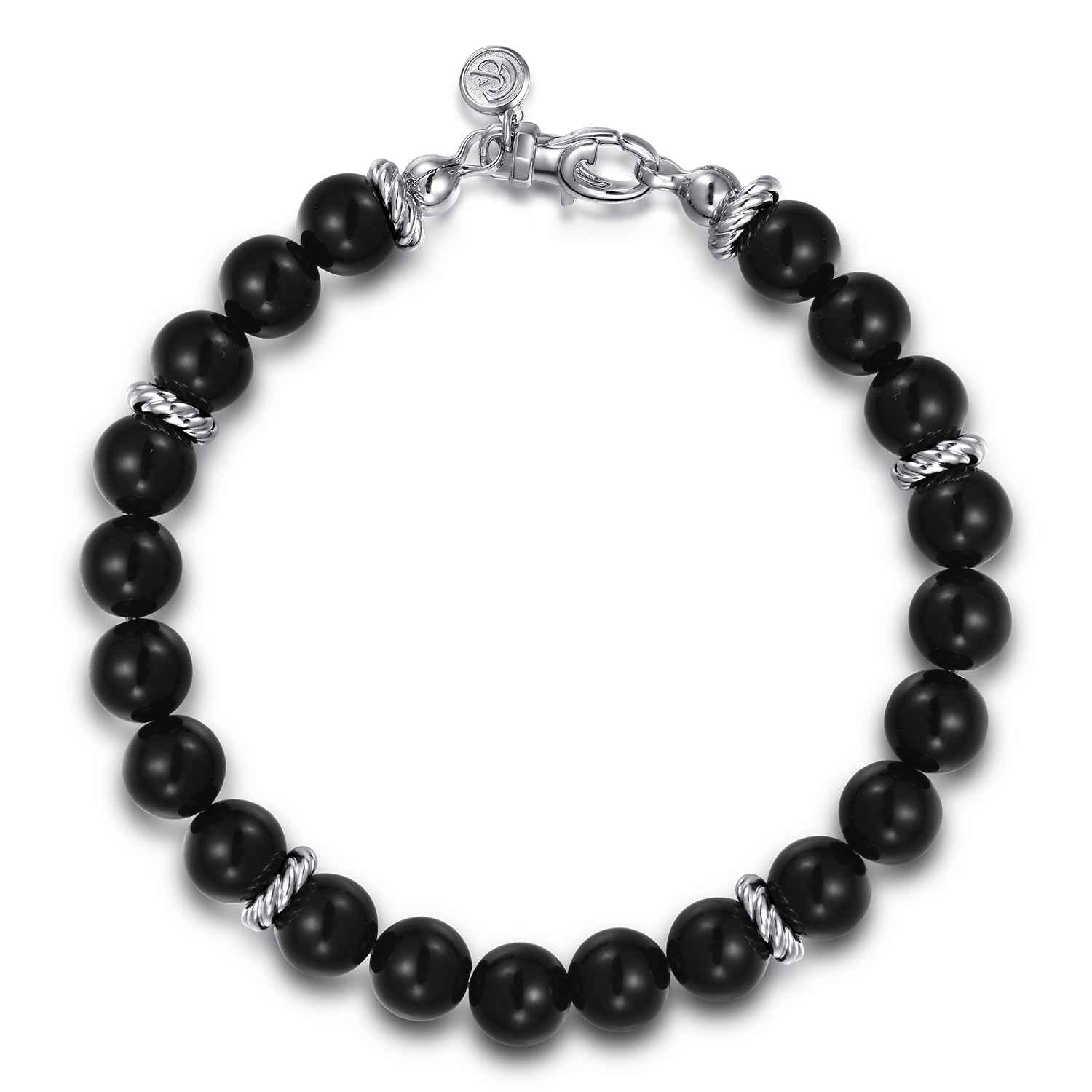 925 Sterling Silver 8mm Onyx Beaded Bracelet - Shot 1
