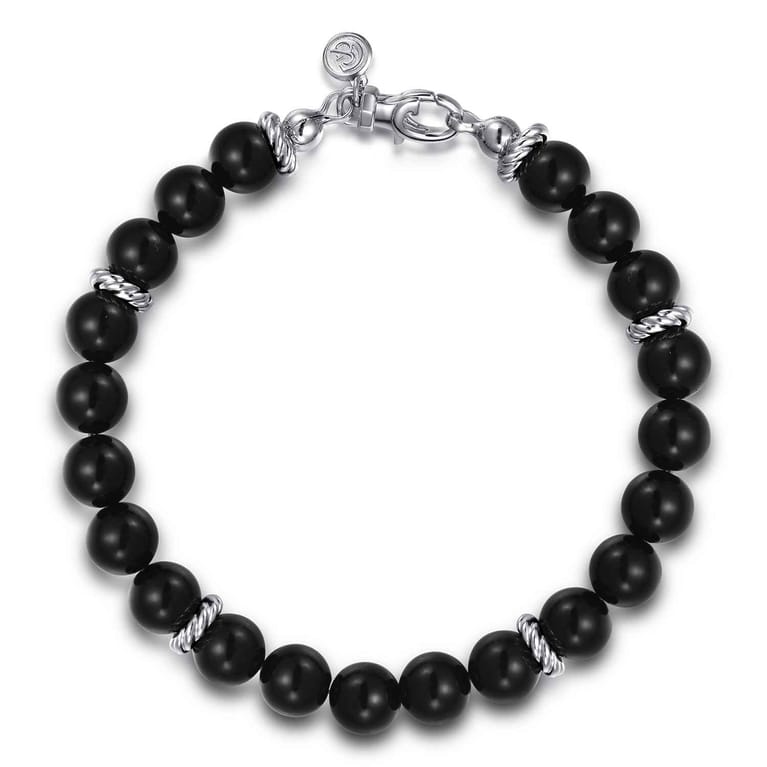 925 Sterling Silver 8mm Onyx Beaded Bracelet - Shot 1