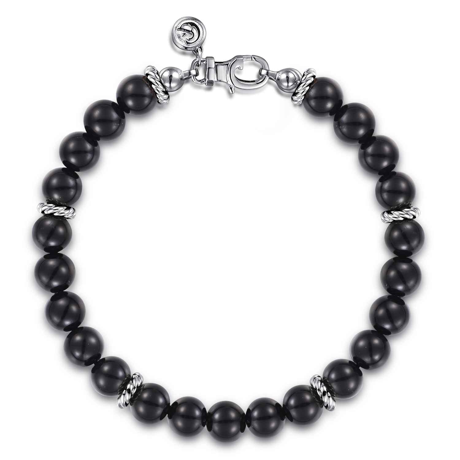 925 Sterling Silver 8mm Onyx Beaded Bracelet - Shot 1