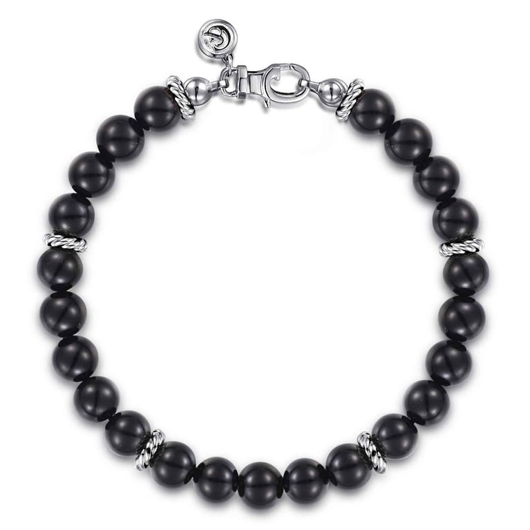 925 Sterling Silver 8mm Onyx Beaded Bracelet - Shot 1