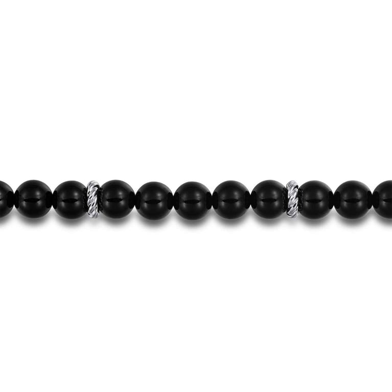 925 Sterling Silver 8mm Onyx Beaded Bracelet - Shot 2