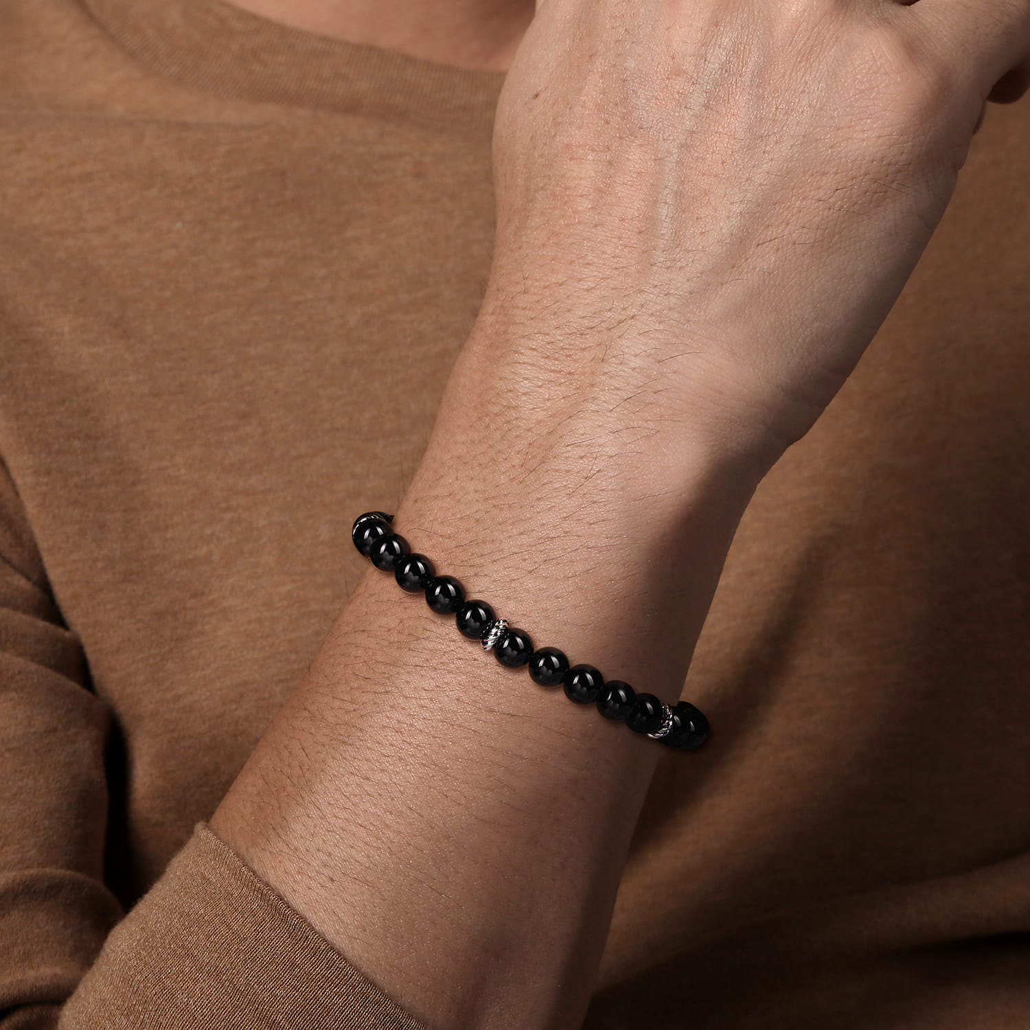 925 Sterling Silver 8mm Onyx Beaded Bracelet - Shot 3
